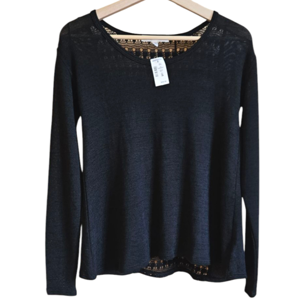 NEW! Aeropostale Women's Crochet Back Long Sleeve Shirt Black Small